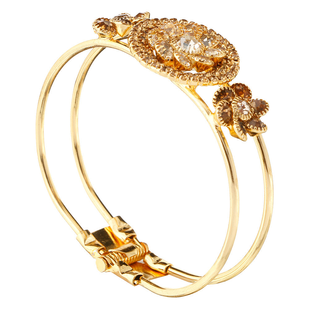 Kord Store Modern Flower & Round Shape Lct Stone Gold Plated Openable Bracelet For Women  - KSBRC40011