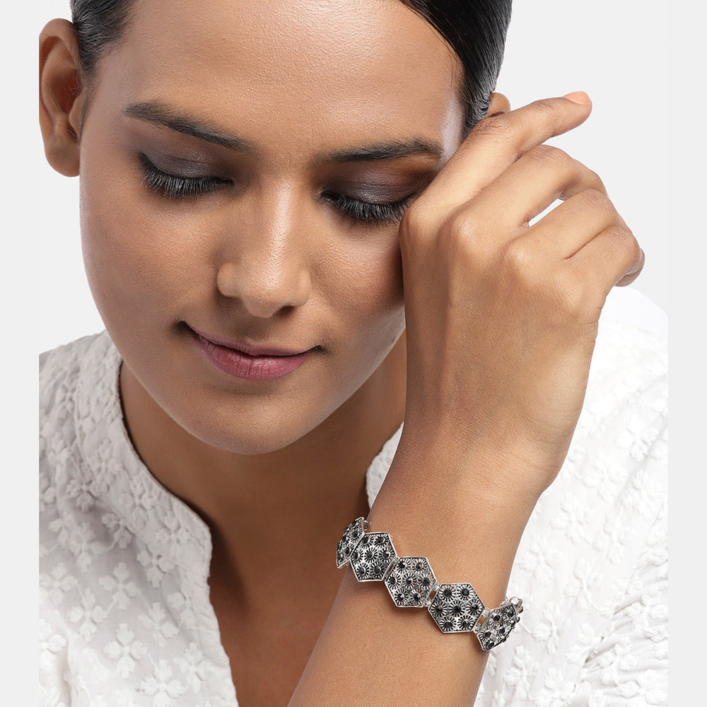 Kord Store Fancy Oxidised Plated Black Stone Free Size  Bracelet For Girls and Women  - KSBRC40028