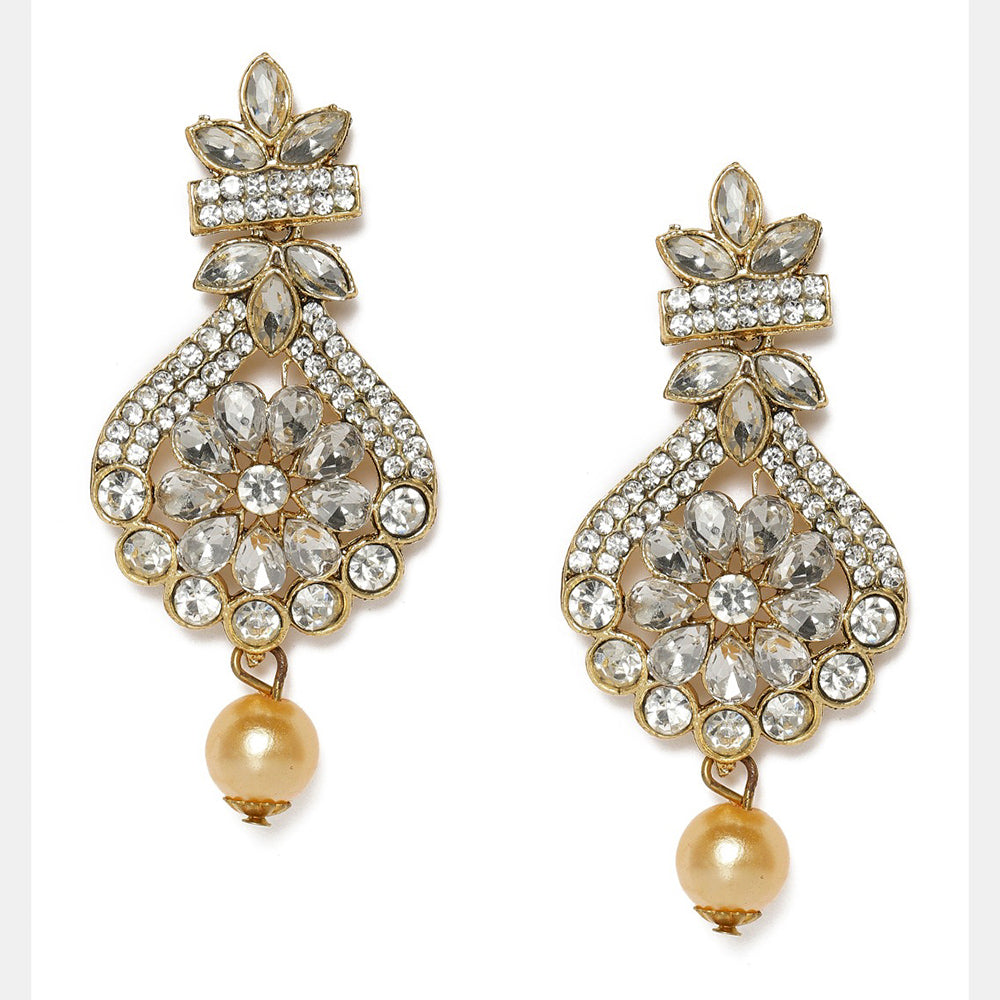 Gold Plated Traditional White Stone Indian Earrings Ear studs