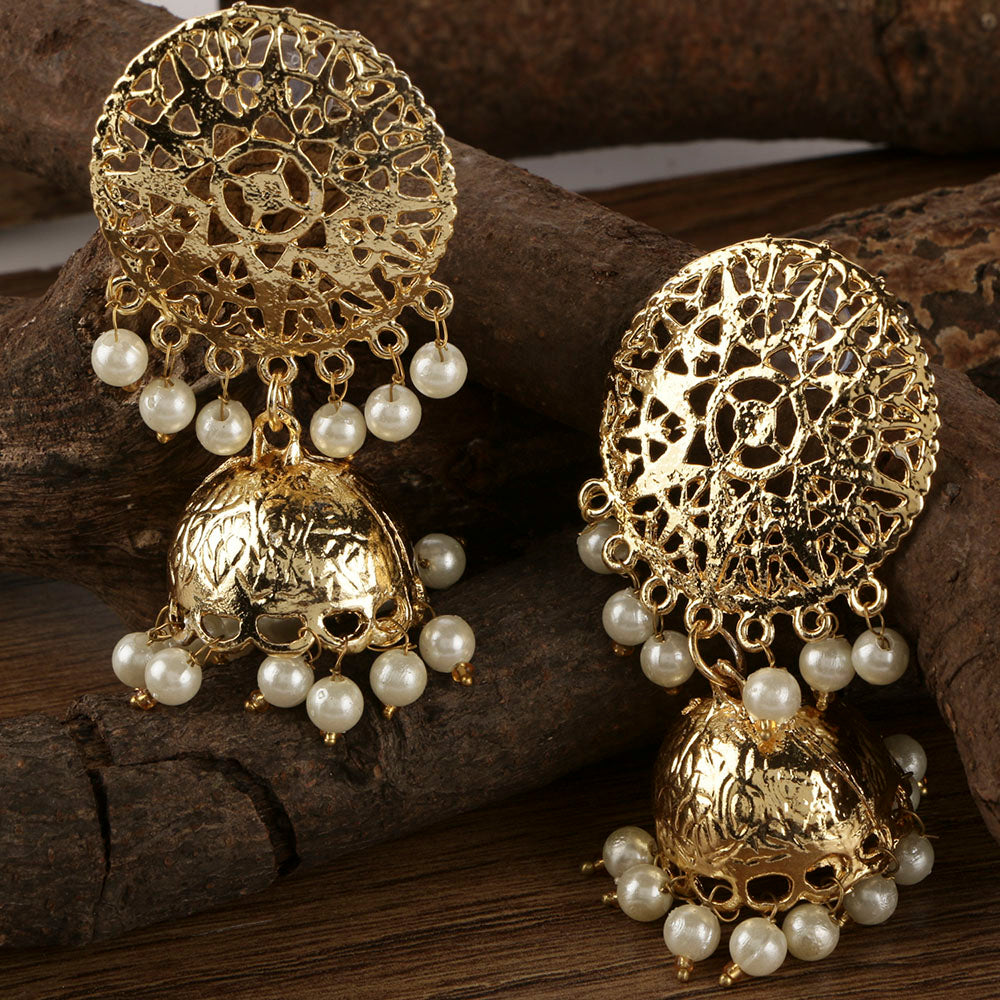 Kord Store Excellent Filigree Design Pearls Gold Plated Jhumki Earring For Women  - KSEAR70053
