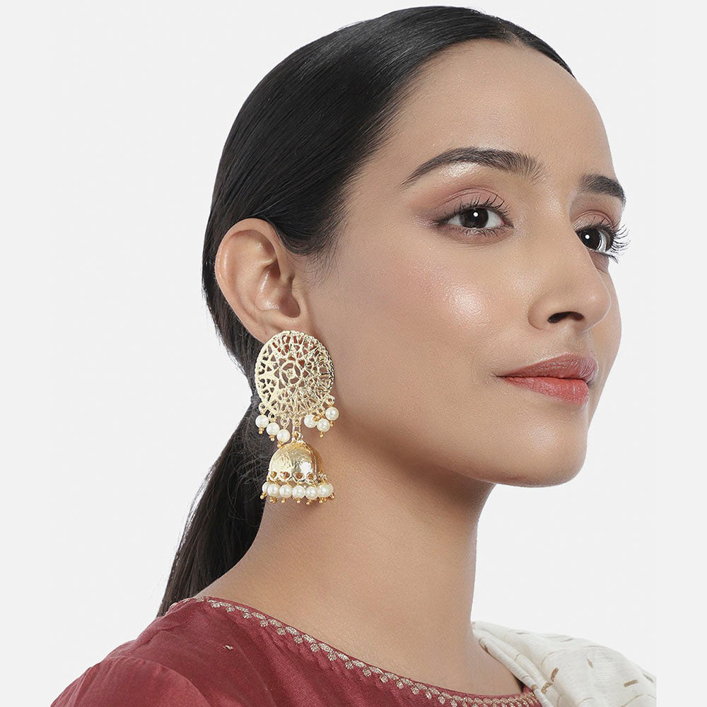Kord Store Excellent Filigree Design Pearls Gold Plated Jhumki Earring For Women  - KSEAR70053