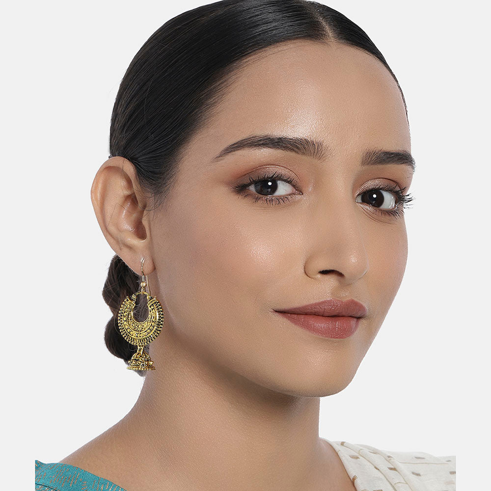 Kord Store Traditionally Round Shape Matt Finish Gold Plated Jhumki Earring For Women - KSEAR70091