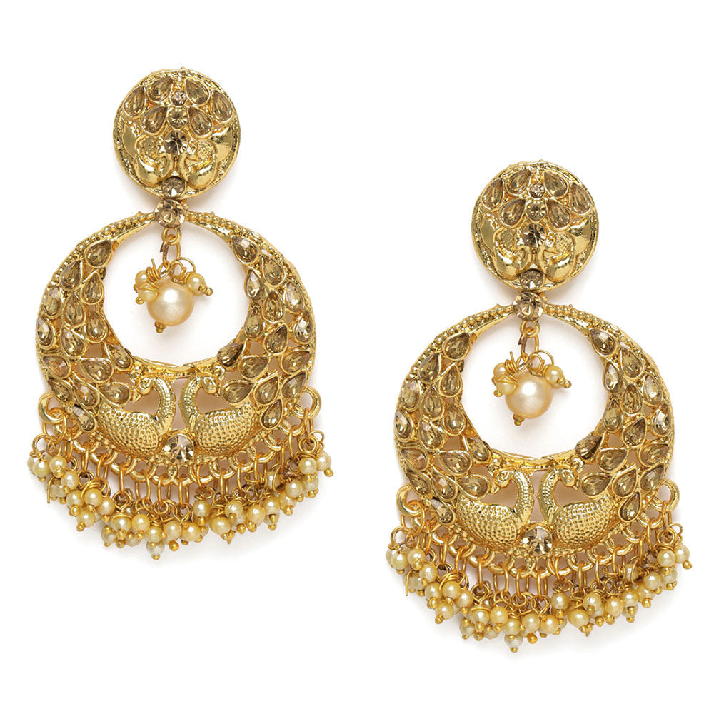 Kord Store Luxurious Peacock Latkan Pearls Gold Plated Chand Bali Earring For Women - KSEAR70103