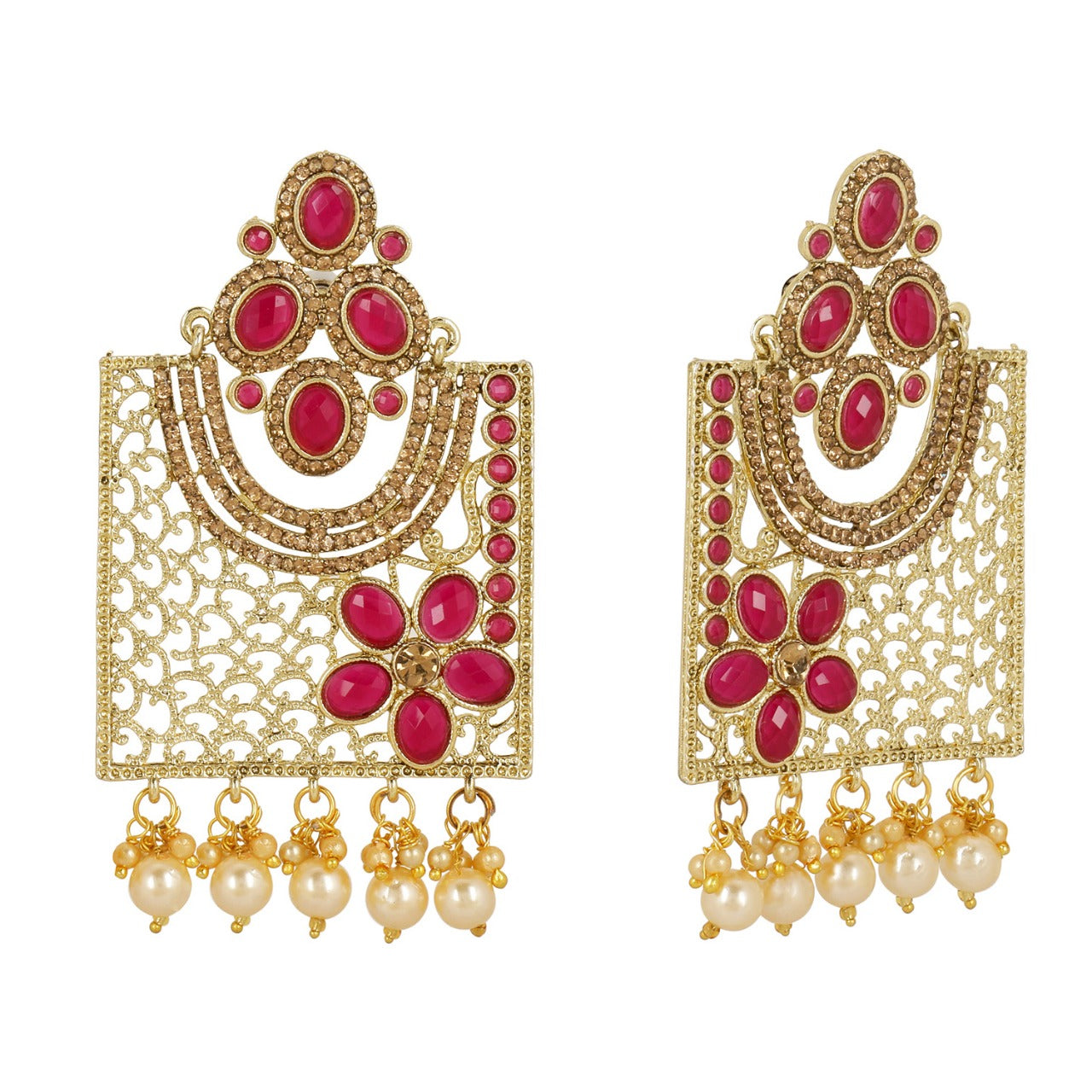 Kord Store Beautiful Designer Red Stone Gold Plated Dangle Earring For Women  - KSEAR70169