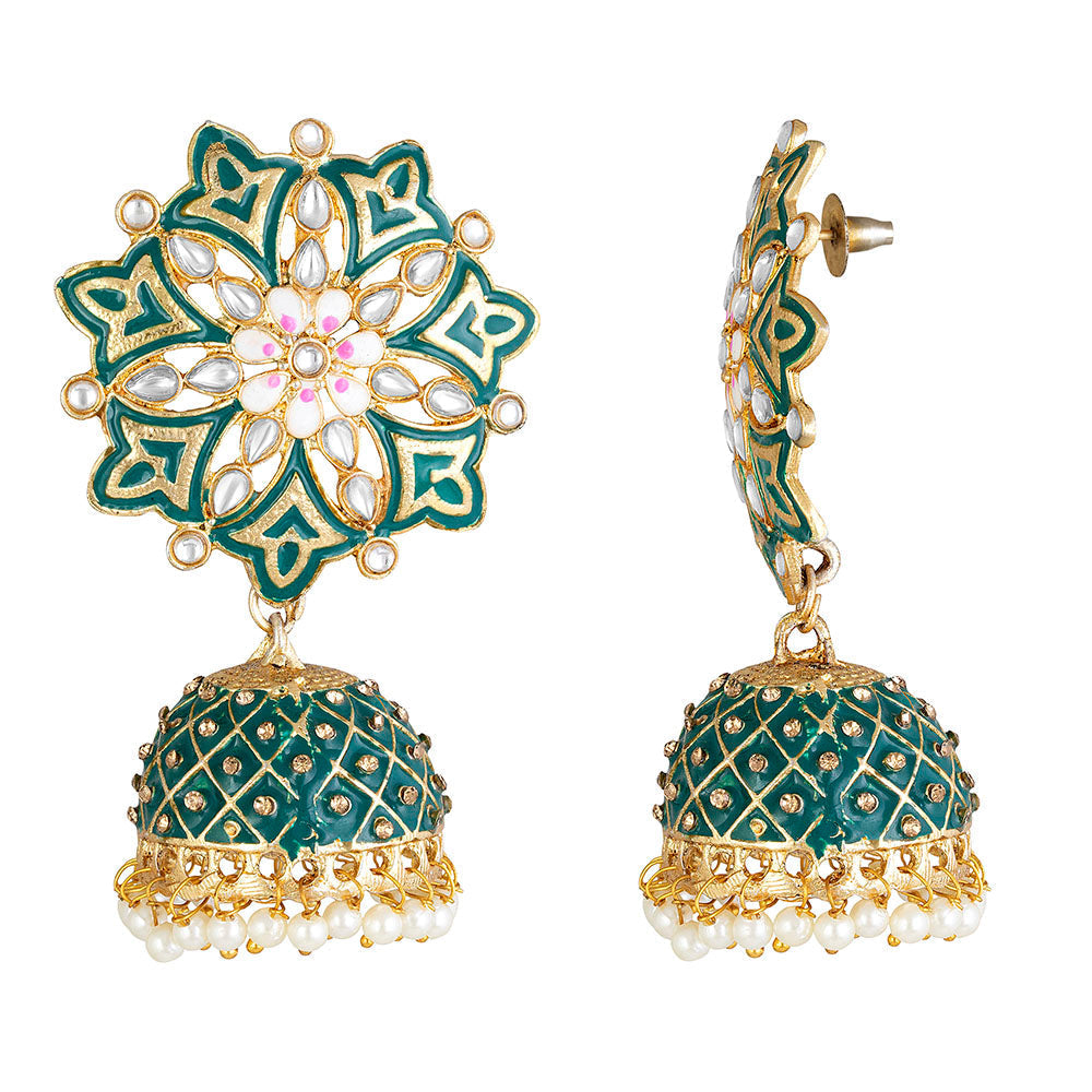 Kord Store Luxurious Flower Meenakari Work Gold Plated Jhumki Earring For Women - KSEAR70224
