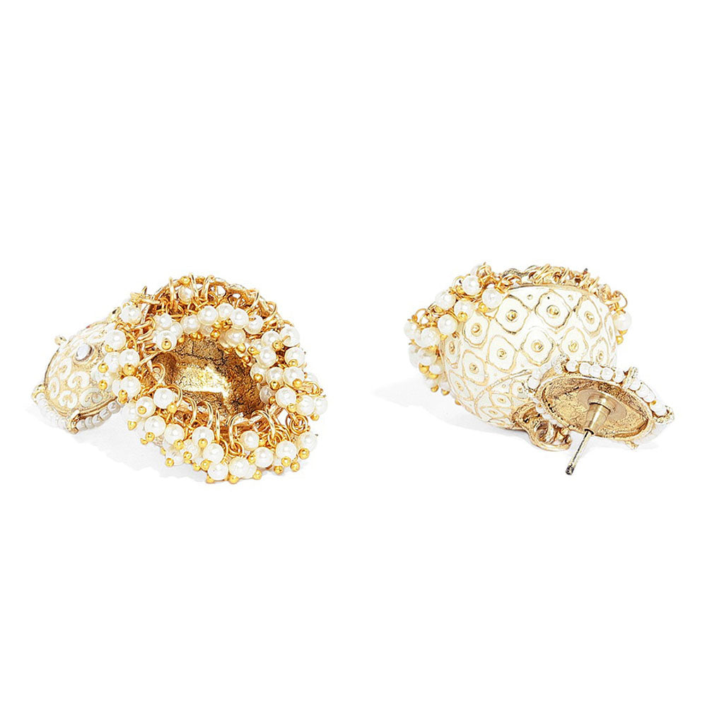 Kord Store Elegant Latkan Pearls White Meenakari Work Gold Plated Jhumki Earring For Women - KSEAR70225