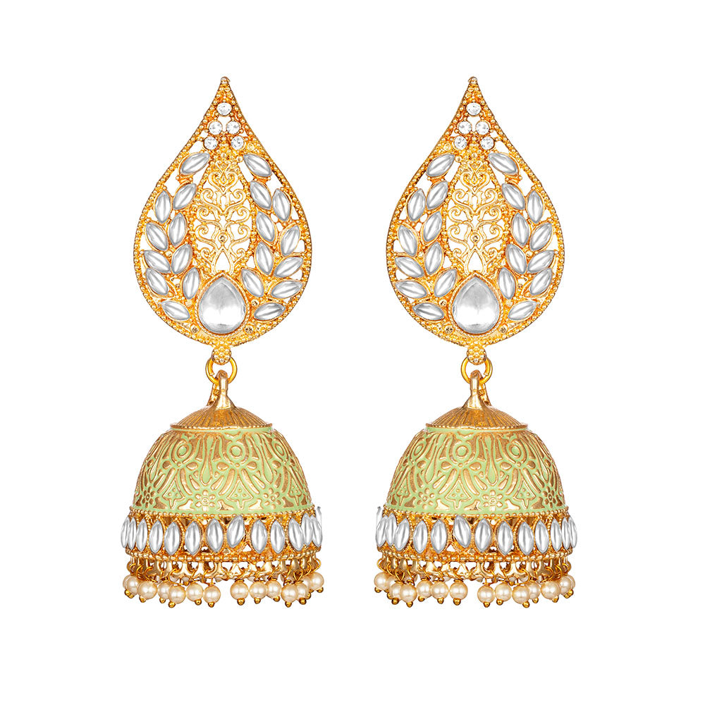 Kord Store Graceful Alloy Gold Plated Meena Work Jhumki Earring For Women & Girls - KSEAR70271