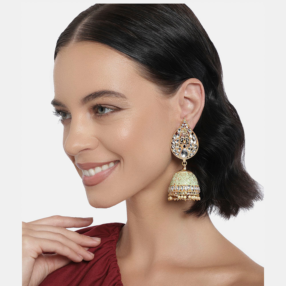 Kord Store Graceful Alloy Gold Plated Meena Work Jhumki Earring For Women & Girls - KSEAR70271