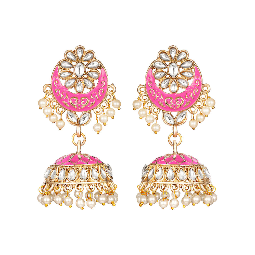 Kord Store Marvellous Alloy Gold Plated Meena Work Jhumki Earring For Women & Girls  - KSEAR70277