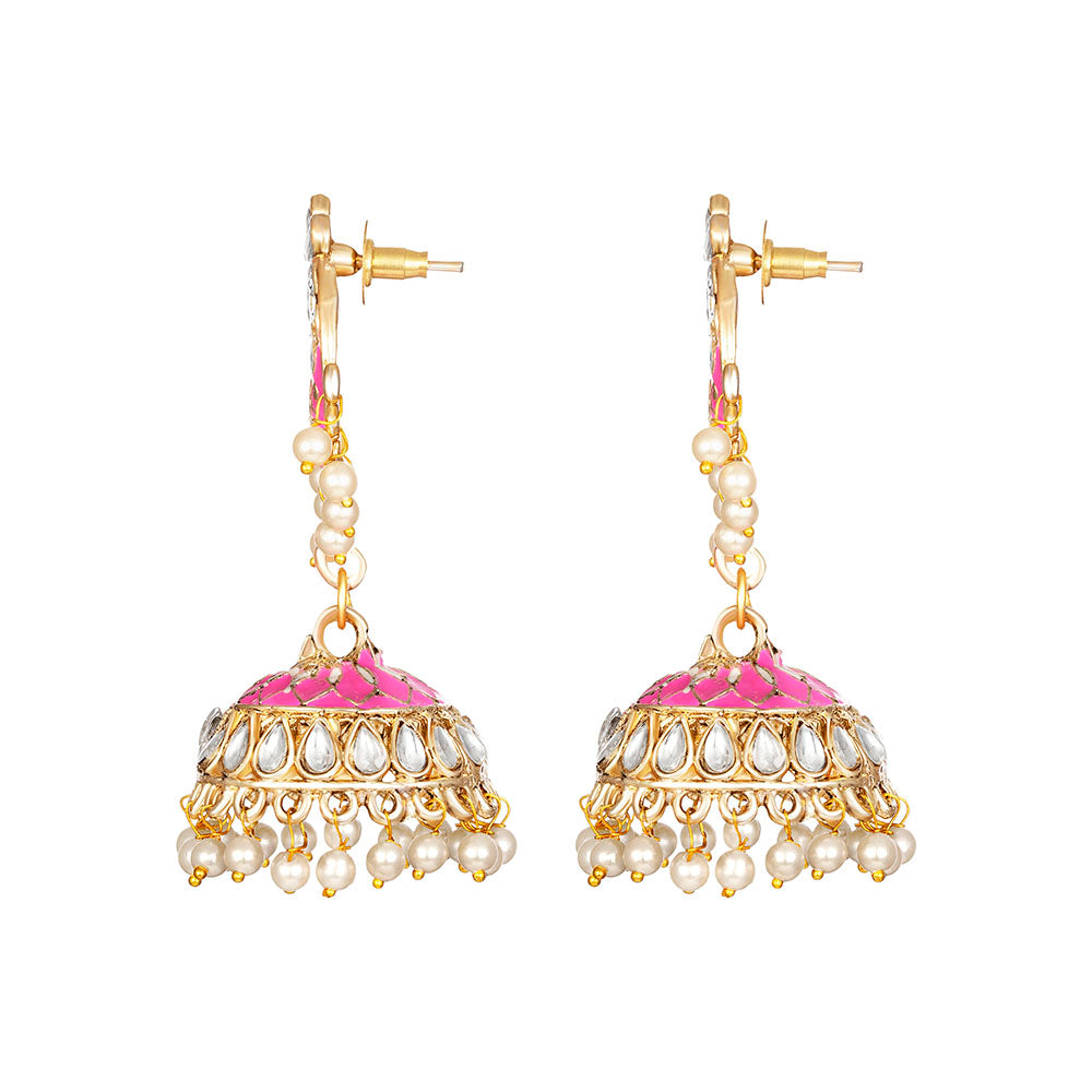 Kord Store Marvellous Alloy Gold Plated Meena Work Jhumki Earring For Women & Girls  - KSEAR70277