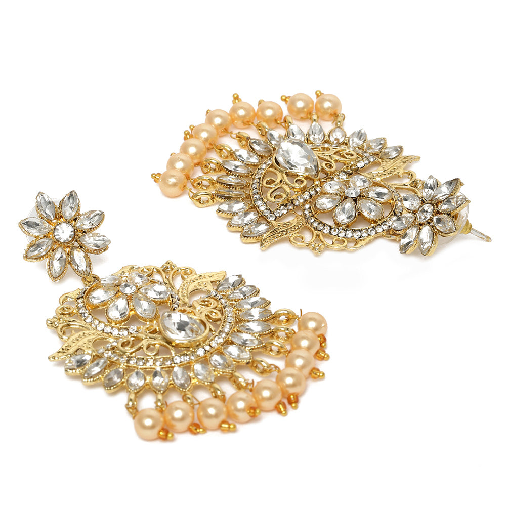 Kord Store Wonderful Latkan Pearls White Stone Gold Plated Dangle Earring With Mangtikka For Women  - KSEMT80007