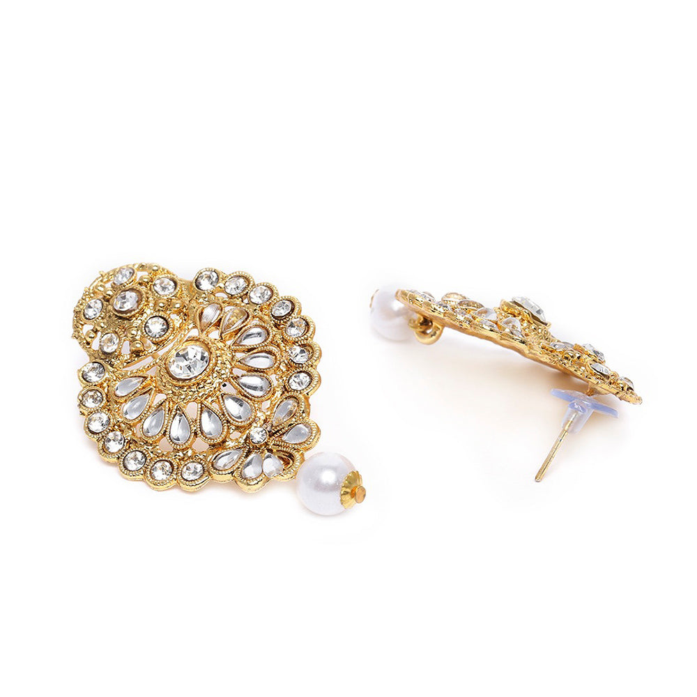 Kord Store Desirable Designer White Stone Gold Plated Dangle Earring With Mangtikka For Women