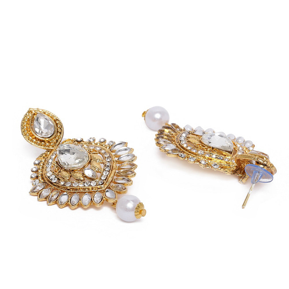 Gold tone white stone stud/earrings dj-38234 – dreamjwell