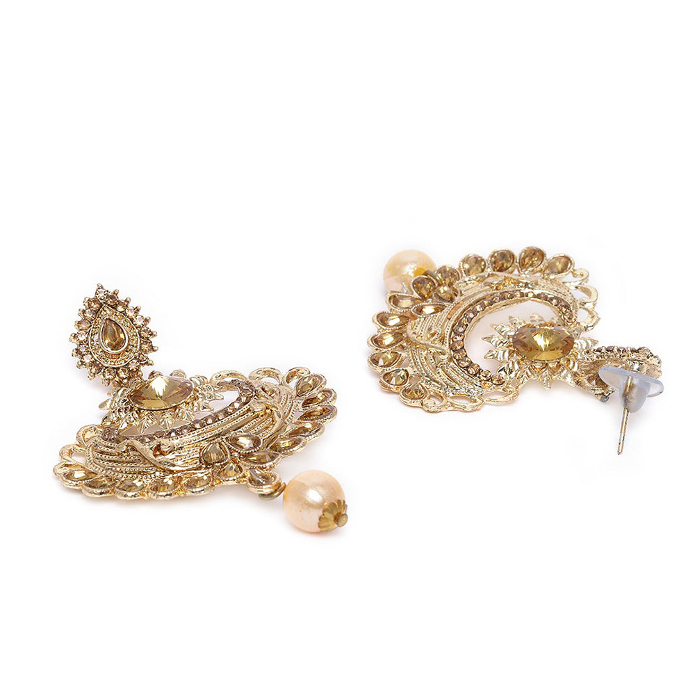 Kord Store Fabulous Flower Lct Stone Gold Plated Chand Bali Earring With Mangtikka For Women