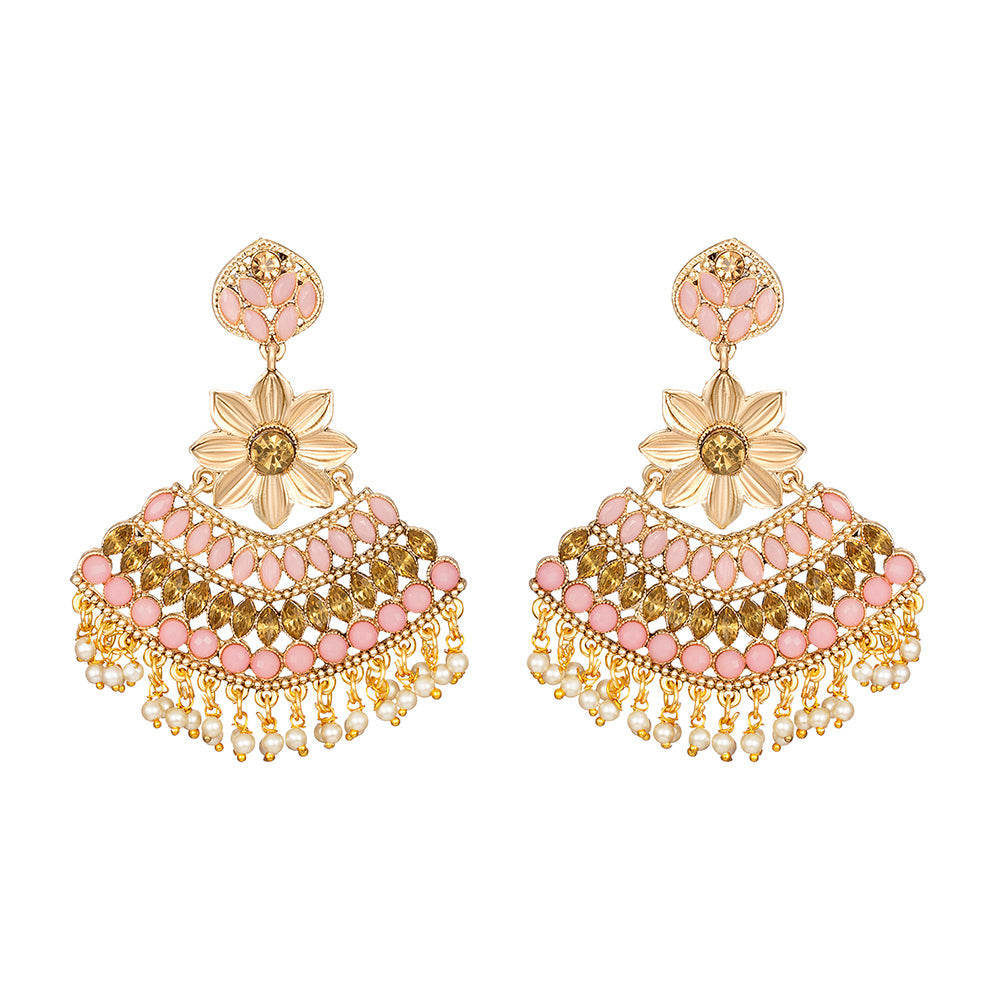 Kord Store "Pink Color Stone" Earrings Mang Tikka/Wedding Jewellery/Alloy/Gold Plated Jewellery/Kundan Stone Jewellery/Latest Jewelery/For Girls  And Women