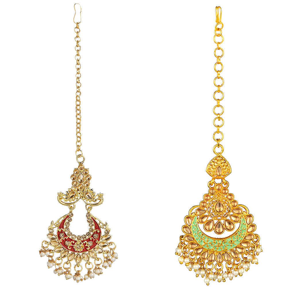 Kord Store Traditional Gold Plated Chandlier  Set of 2 Maangtikka Combo For Girls and Women