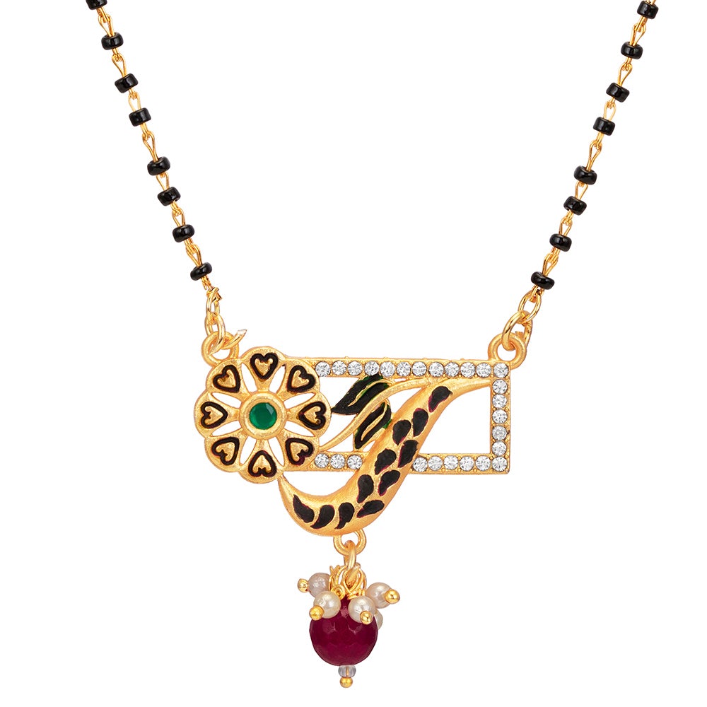 Kord Store Traditional And Trendy Matt Finish Gold Plated Mangalsutra Pendant With Black Beads Chain For Modern Women  - KSM90006