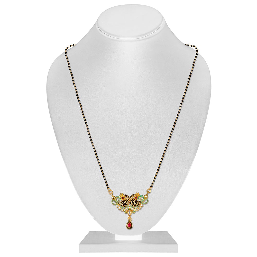 Long Chain Necklace Designs Gold Plated Floral Designs Chain with Vati Pendant Necklace (37 Inches)