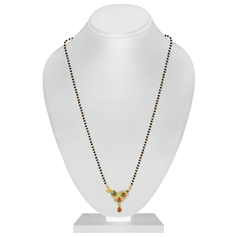 Long Chain Necklace Designs Gold Plated Floral Designs Chain with Vati Pendant Necklace (37 Inches)