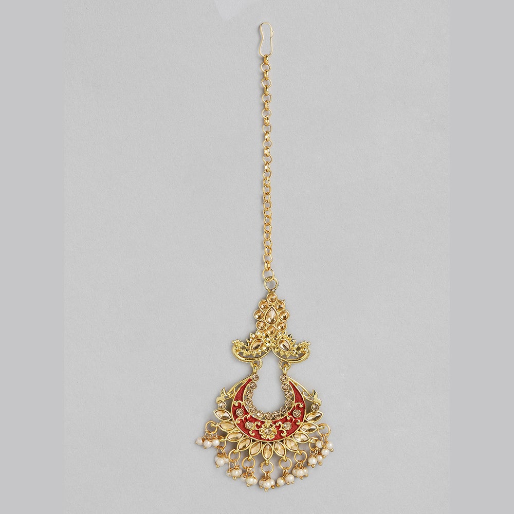 Kord Store Traditional Gold Plated LCD Stone Chandilier Maangtikka For Girls and Women  - KSMT13000