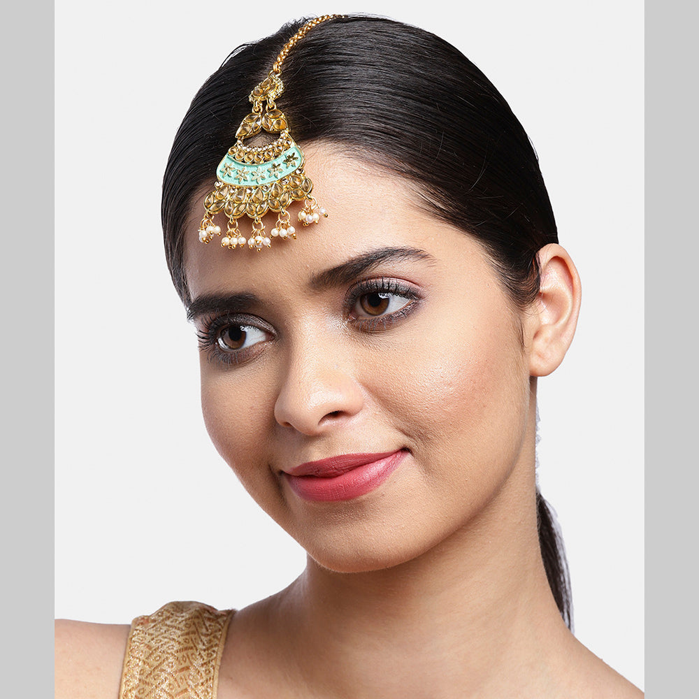 Kord Store Pleasing Gold Plated LCD Stone Chandilier Maangtikka For Girls and Women  - KSMT13001