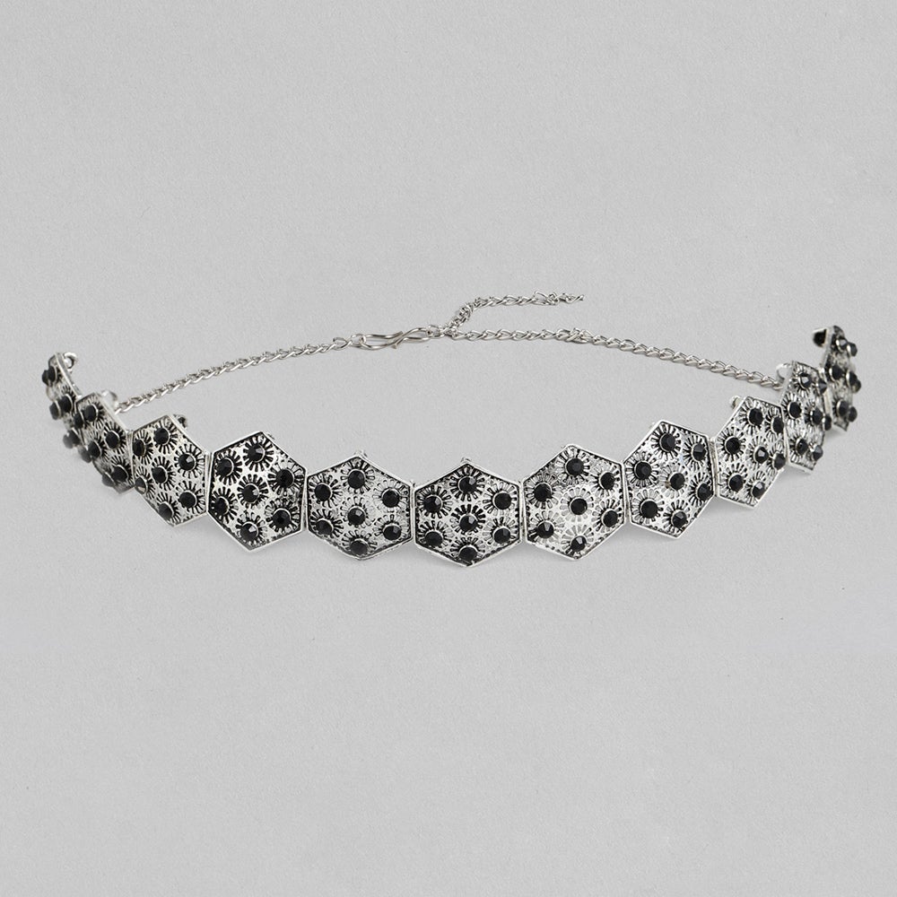 Kord Store Designer Oxidised Plated Black Stone Collar Necklace For Girls and Women