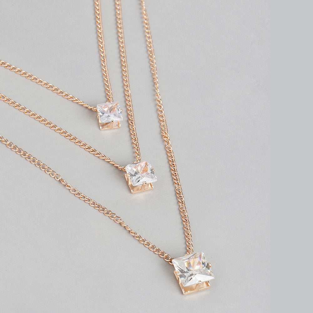 Kord Store Attractive Rose Gold Plated Center Stone Fancy Chain Necklace For Girls and Women  - KSN60190