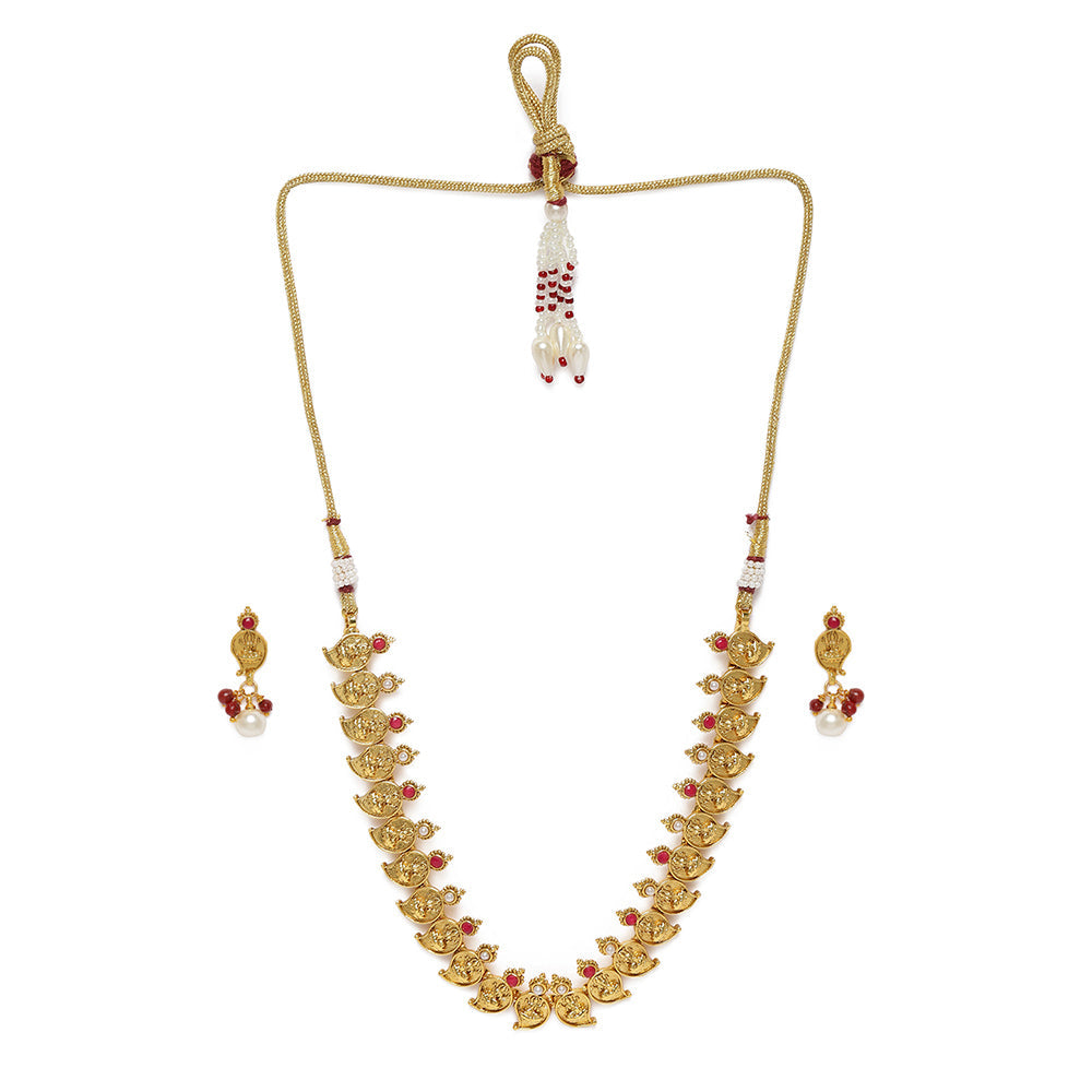 Kord Store Traditional Paisley Laxmi Design Gold Plated Matinee Necklace Set For Women