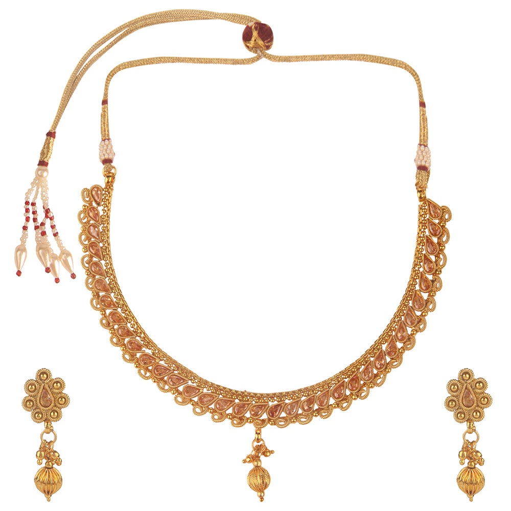 Kord Store Traditional Graceful Gold Plated Matinee Necklace Set For Women  - KSNKE60047