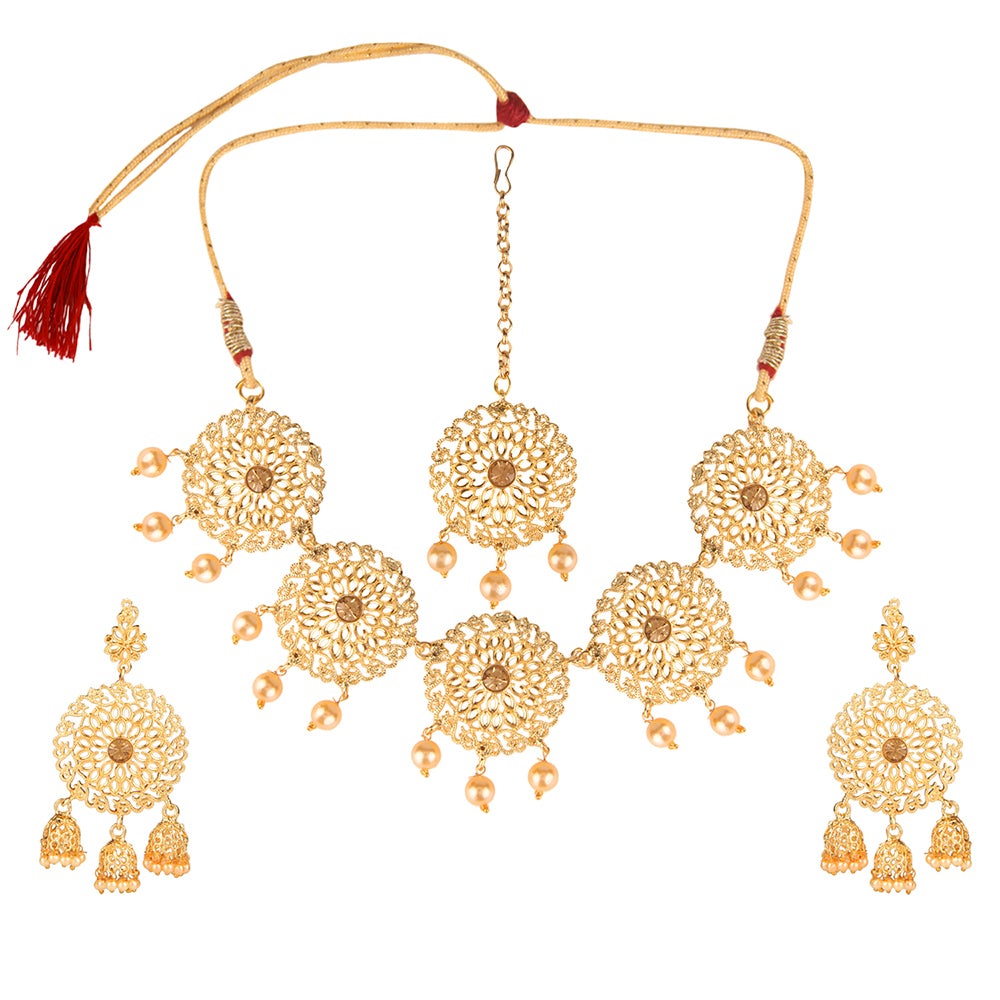 Kord Store Designer Filigree Work Lct Stone Gold Plated Choker Necklace Set For Women  - KSNKE60056