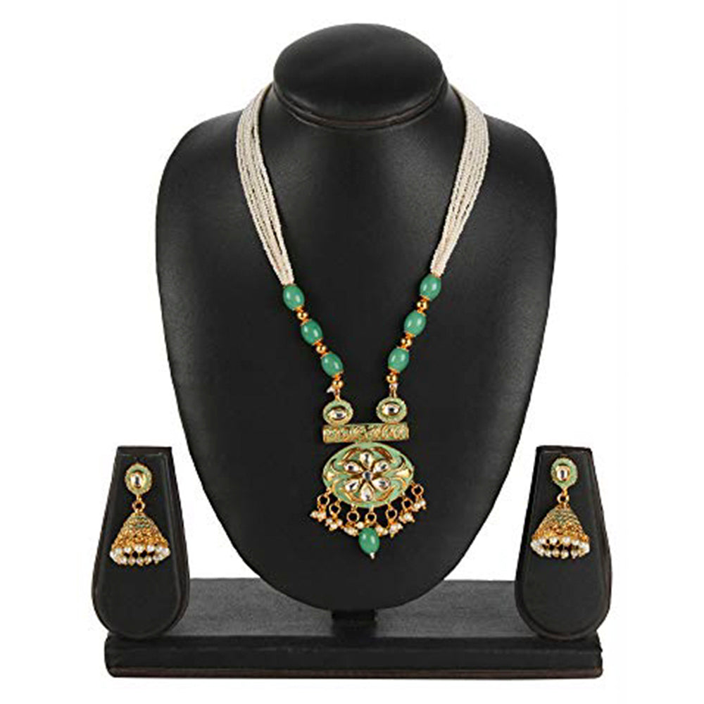 Kord Store Designer Pearl Lariyat Meenakari Kundan Gold Plated Long Haram Necklace Set For Women  - KSNKE60132