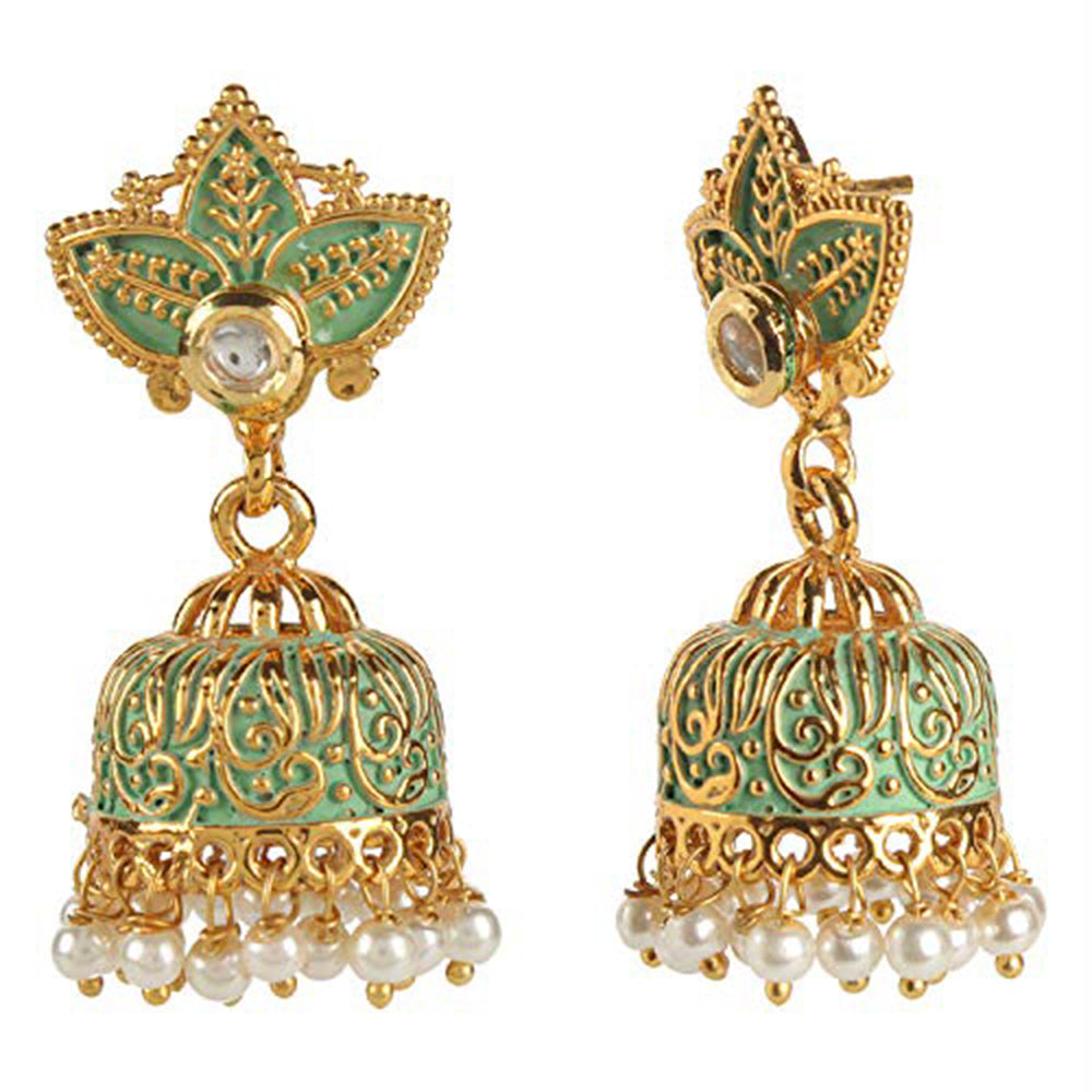 Kord Store Designer Chand Shape Pearls Lariyat Green Beads Long Haram Necklace Set For Women  - KSNKE60139