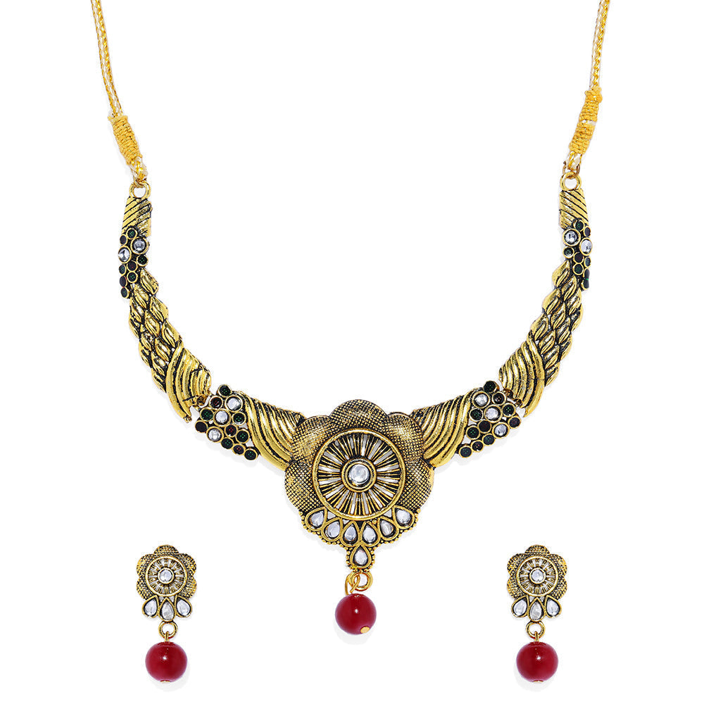 Kord Store Marvellous Gold Plated Flower Shape Kundan  Necklace Set For Girls and Women  - KSNKE60159
