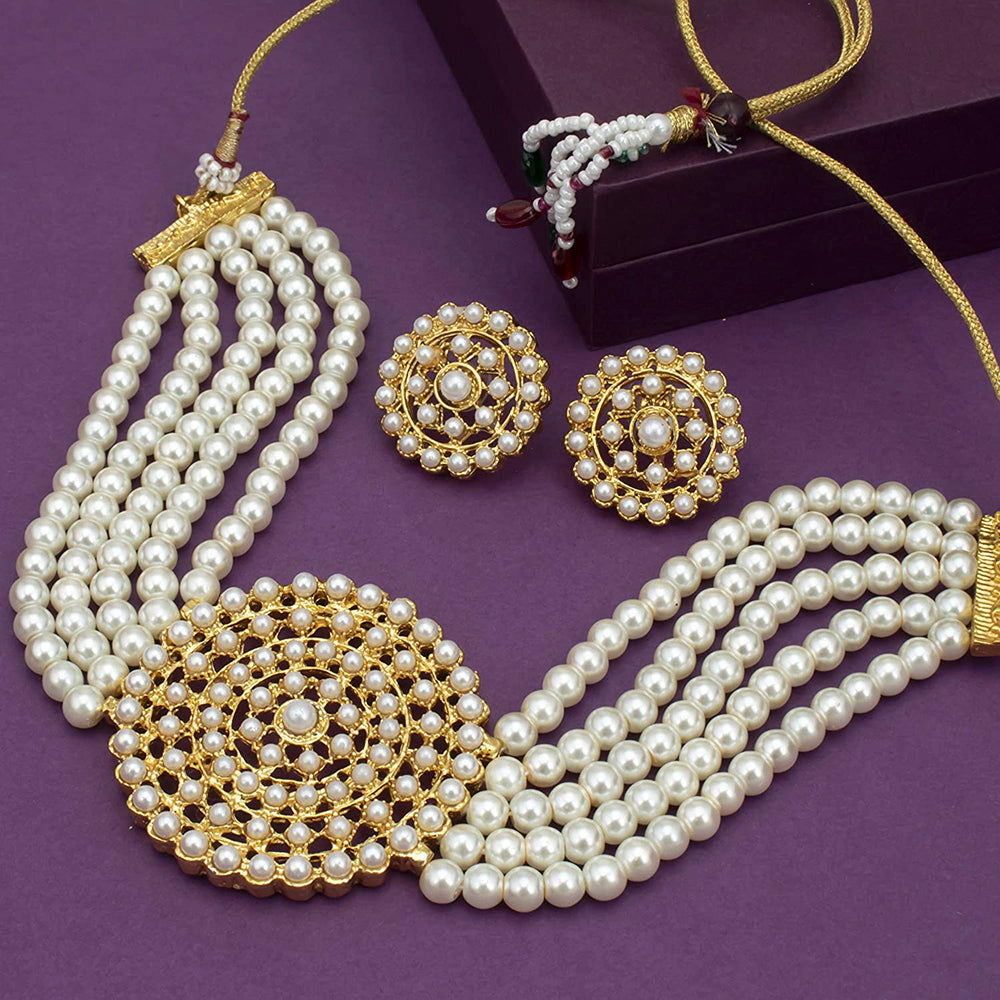 Kord Store Fabulous Gold Plated Pearl Choker Necklace Set for Women  - KSNKE60236_WHT