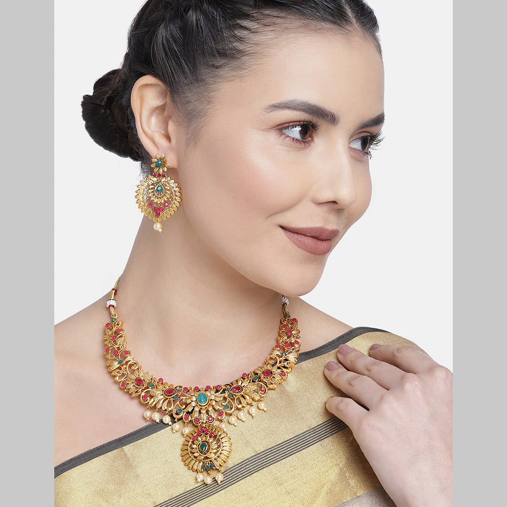 VeroniQ Trends-Elegant Choker Necklace with Faux Ruby Drops-Kundan Necklace-Meenakari  Necklace-Indian Jewelry-VC - VeroniQ Trends