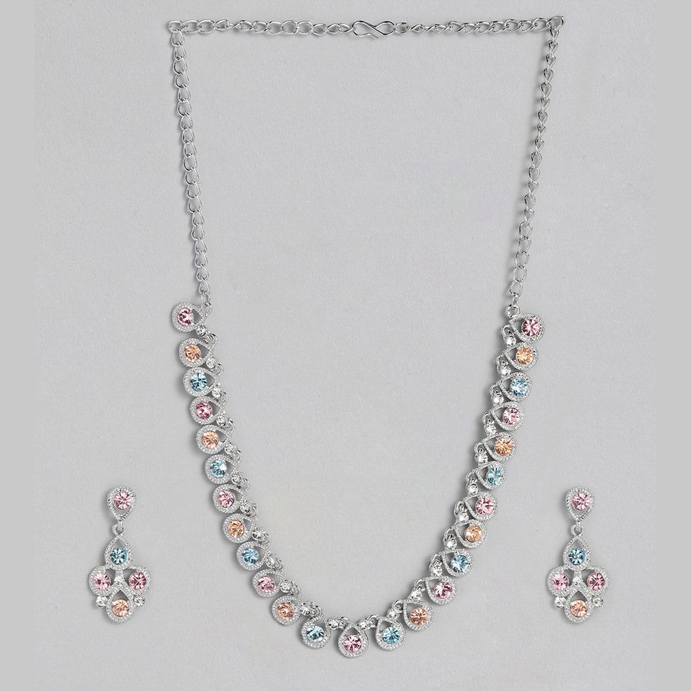 Kord Store Stylist Latest Design Multicolor Silver Platted Australian Diamond Necklace set For Girls and Women