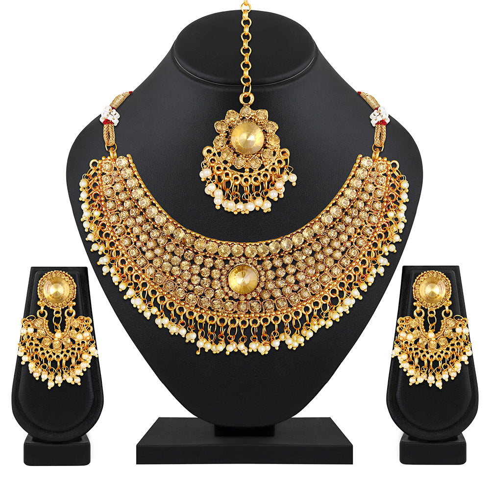 Kord Store Traditional Lct Stone Gold Plated Choker Necklace Set For Women  - KSNKESUK07
