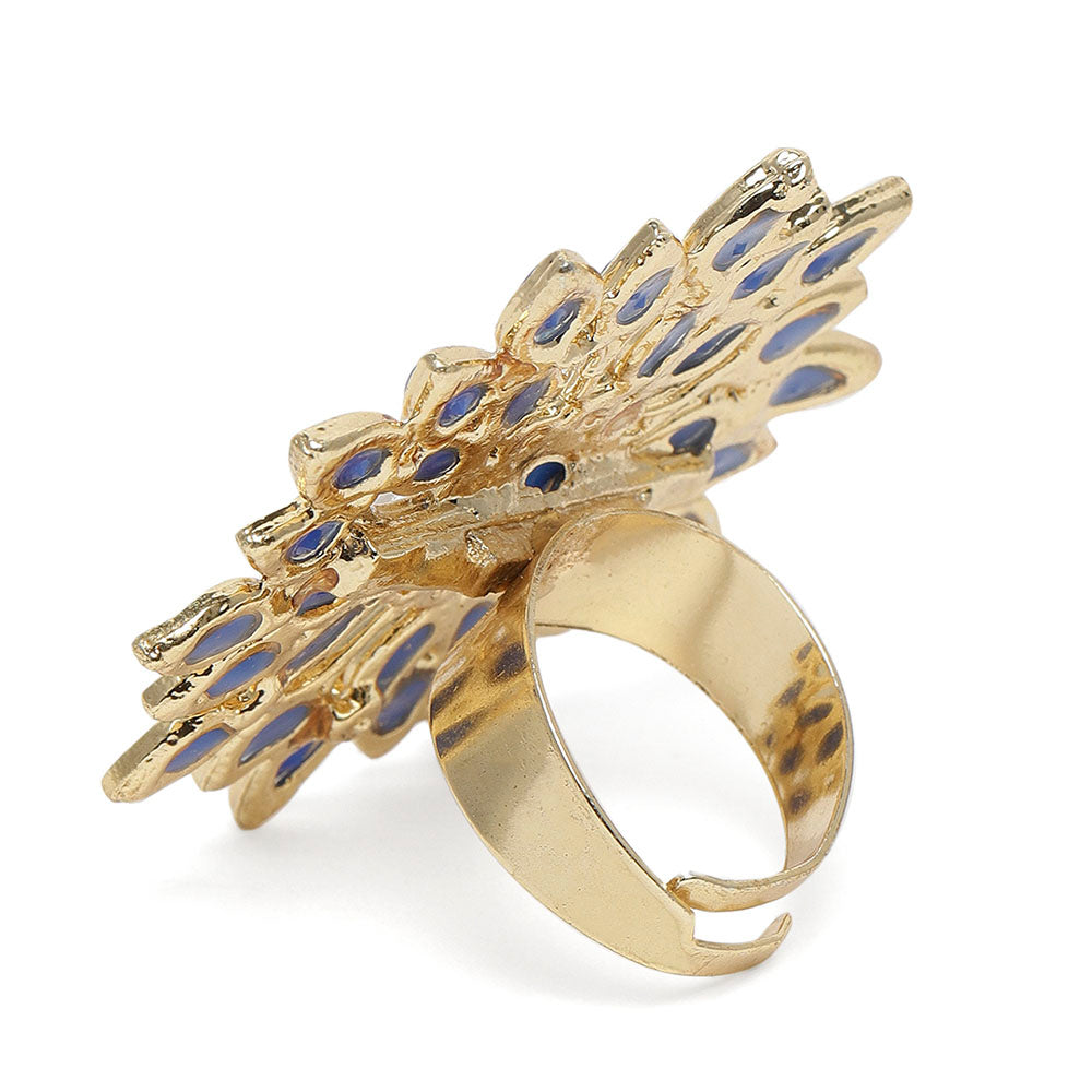 Kord Store Traditional Round Shape Alloy Gold Plated Kundan Adjustable Finger Ring For Women & Girls  - KSRIN10001