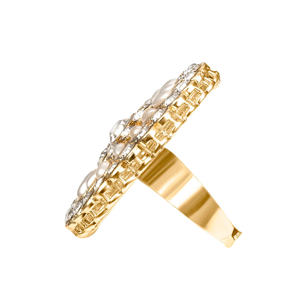 Kord Store Traditional Round Shape Alloy Gold Plated Moti Work Adjustable Finger Ring For Women & Girls  - KSRIN10004