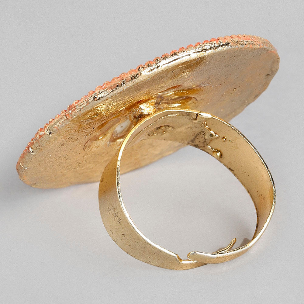Kord Store Gold Finished Rust Color Minakari Adjustable Delicate Design Finger Ring Set For Women And Girl  - KSRIN10014