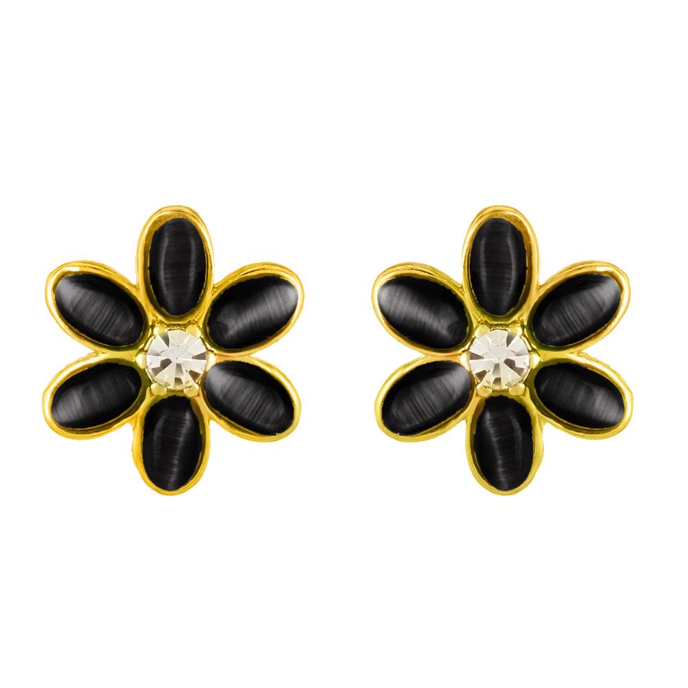 Mahi Monalisa Cats Eye Black Flower Gold Plated Necklace Set for Women for Women
