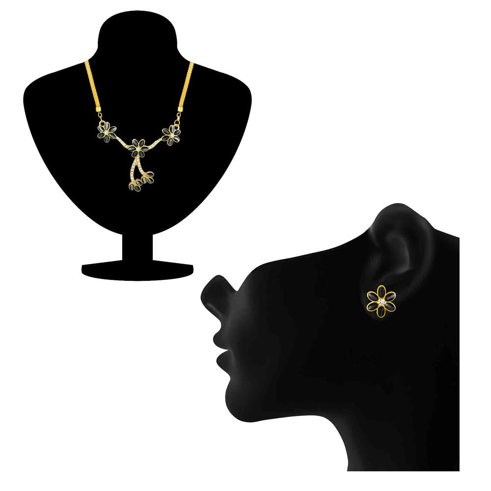 Mahi Monalisa Cats Eye Black Flower Gold Plated Necklace Set for Women for Women