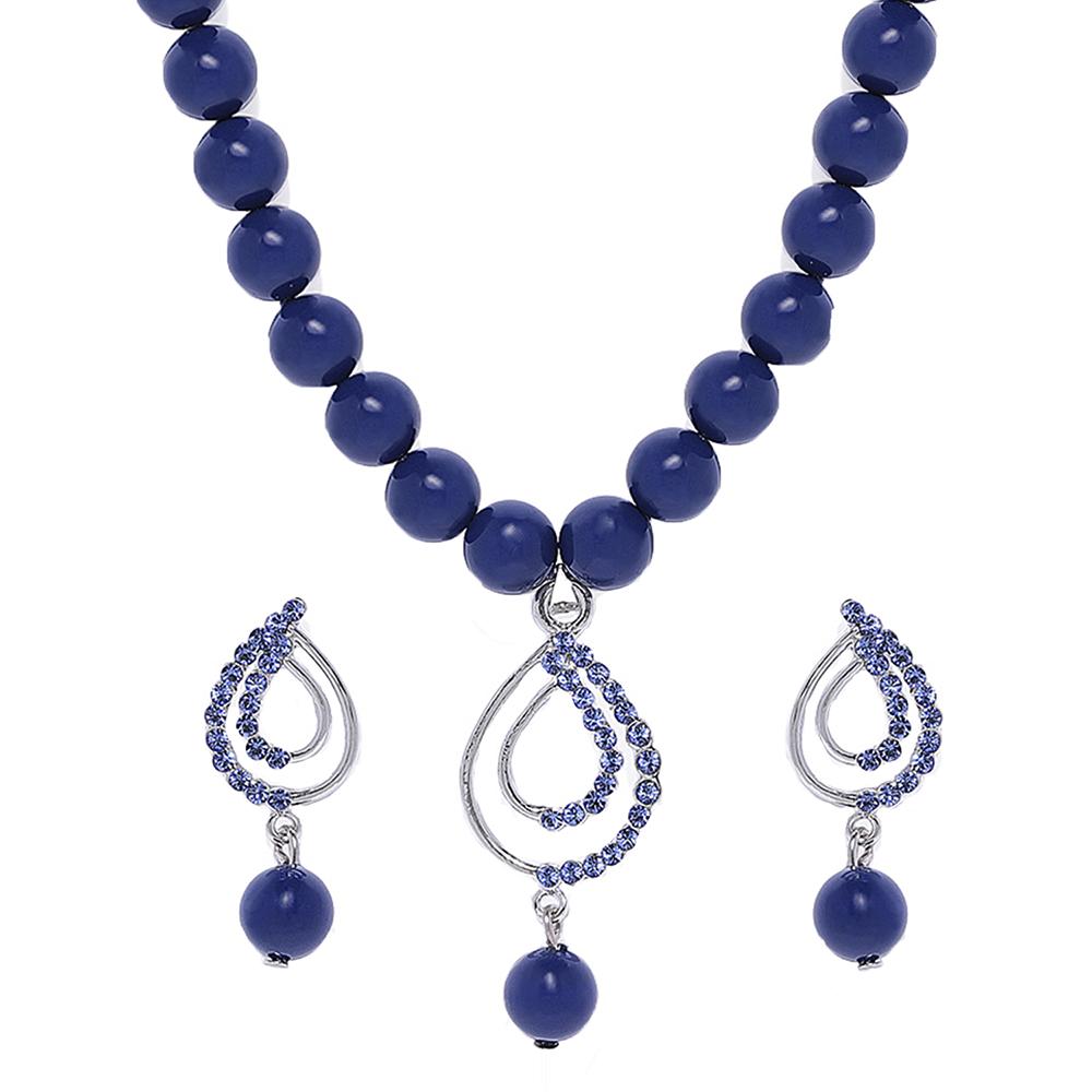 Mahi Valentine Gift Blue Crystals and Artificial Pearls Paisley Necklace Set for Women (NL1103769RBlu)