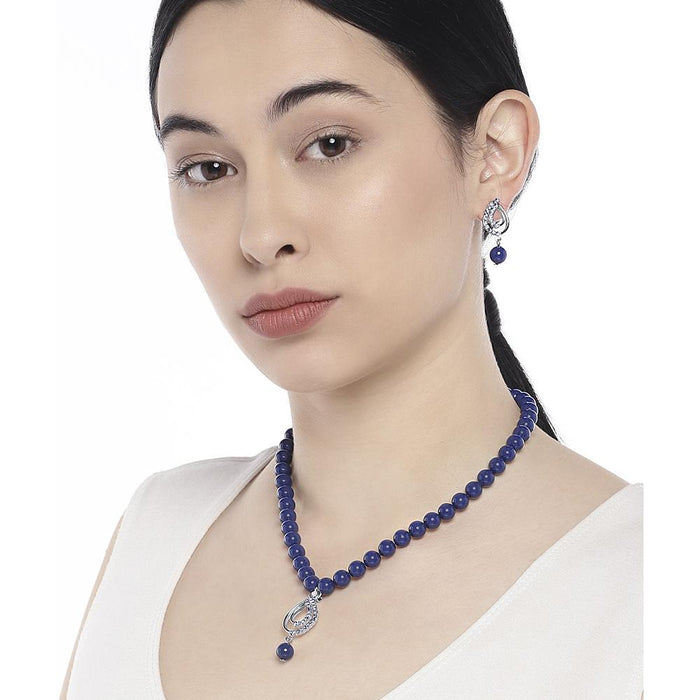 Beautiful Silver Blue Sapphire Necklace Earrings Ring Set