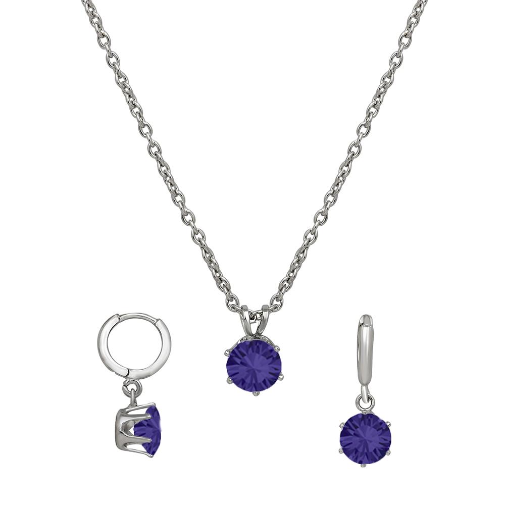 Mahi Solitaire Blue Round Crystal Pendant Set for Women (NL1103772RBlu)