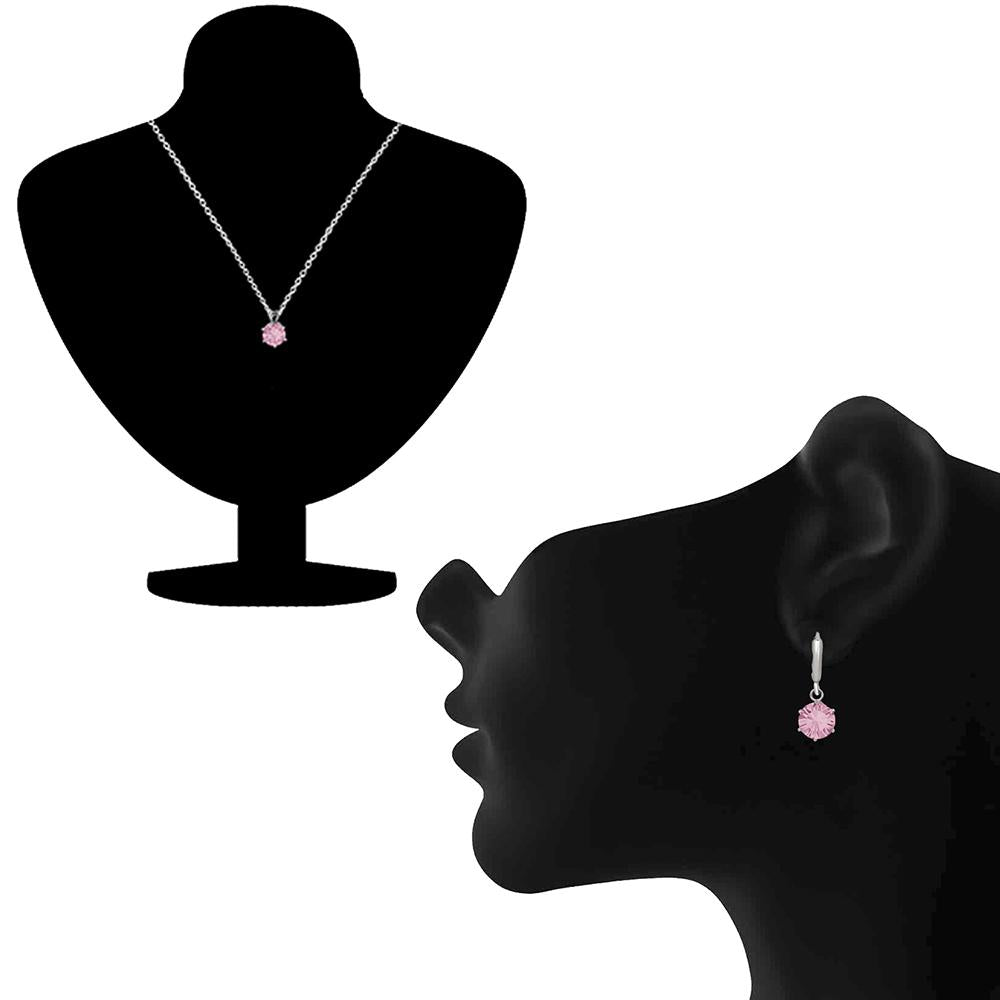 Mahi Solitaire Pink Round Crystal Pendant Set for Women (NL1103773RPin)