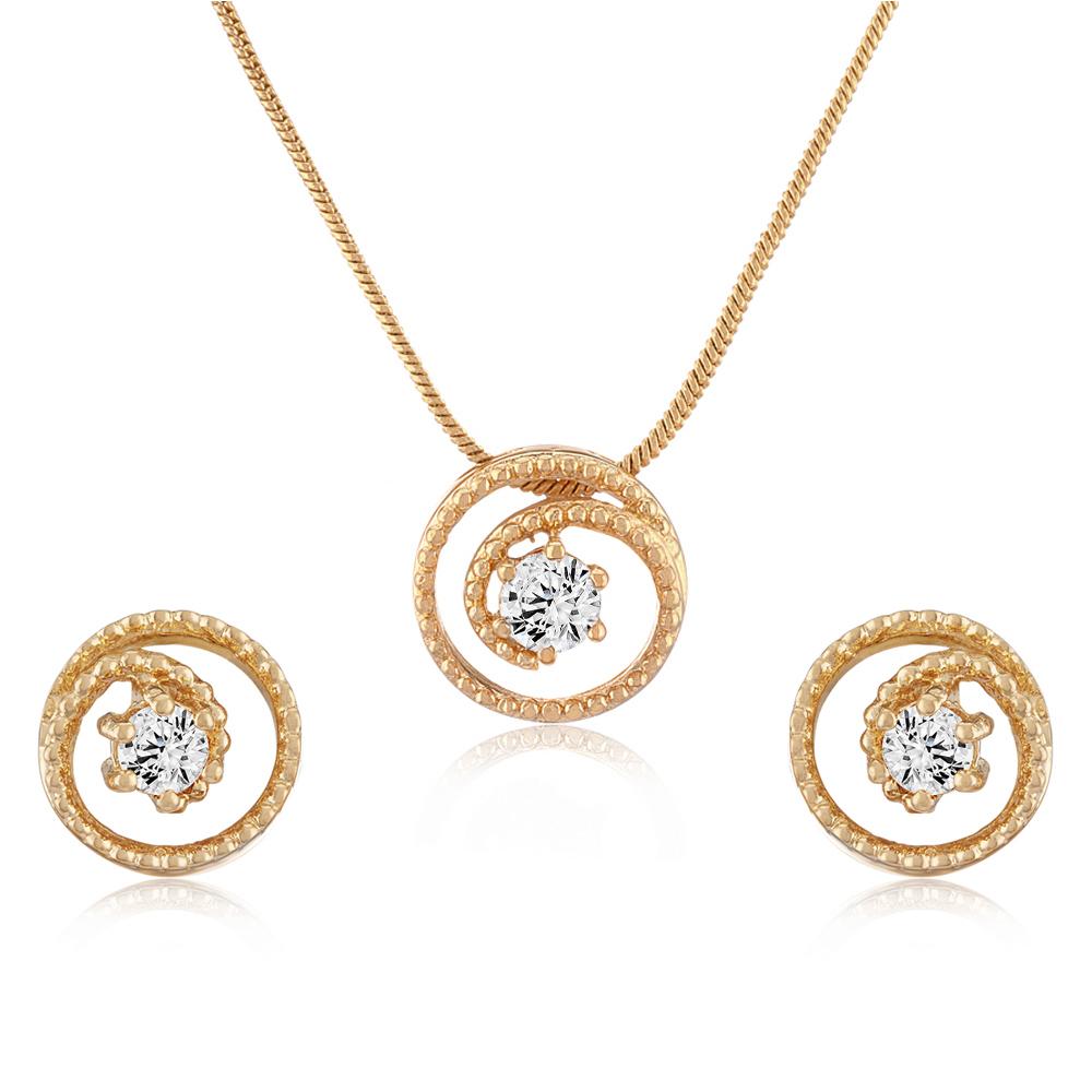 Mahi Solitaire Round Crystal Spiral Rose Gold Plated Pendant Set for Women (NL1103780Z)