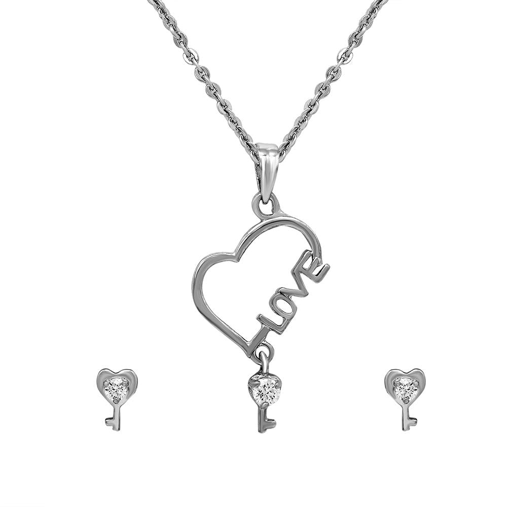 Mah The Love Key Pendant Set with White Solitare Crystal for Women (NL1103782R)