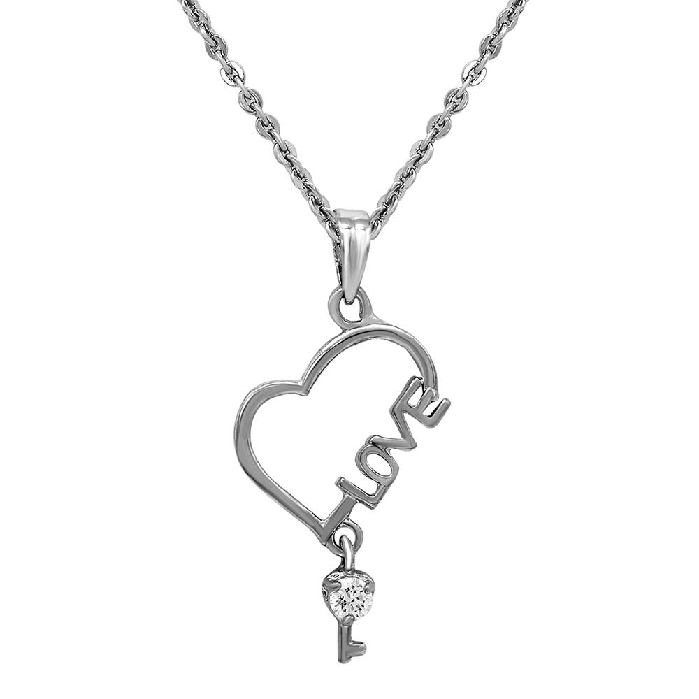 Mah The Love Key Pendant Set with White Solitare Crystal for Women (NL1103782R)