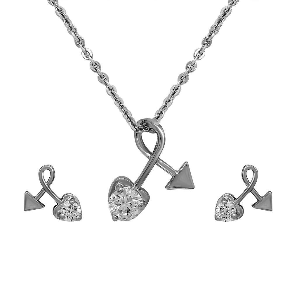 Mahi Love in Heart Arraw Rhodium Plated Pendant Set with Crystal for Women (NL1103783R)
